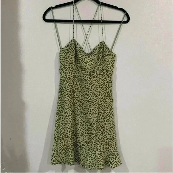 ZARA Green Leopard Print Slip Dress Size XS - Picture 1 of 16